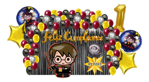 Kit De Decoracion Fiesta Cumpleaños Globos Harry Potter 85pz