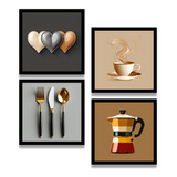 Kit 4 Quadros Decorativos Café Xícara Cozinha Cantina Mdf 