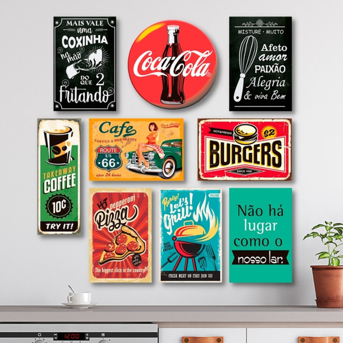 Kit Placas Decorativas Cozinha Frases Vintage Mdf -9 Placas