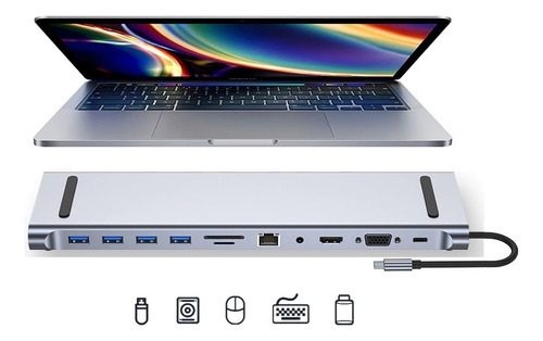 Adaptador Hub 11 Em 1 Para Apple Macbook Air M3, M2, M1 4k