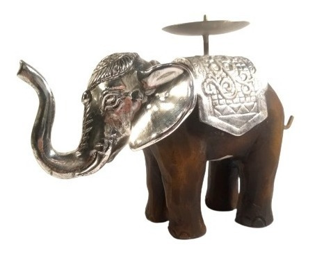 Antigo Castiçal Oriental Elefante Em Resina E Metal - C 8039