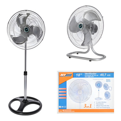 Ventilador Myair 3315 Mesa Y Pedestal 18 Abanico Myair 1.27 M 60hz Negro Plata Metal 3