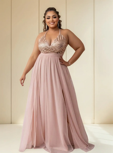 Vestido Largo Lentejuela Elegante Tul Malla Tall Extra Curvy | Meses sin interés