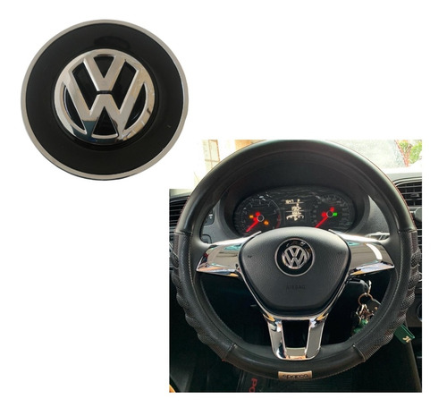 Emblema Centro De Volante Volkswagen 6 Cm Negro Cromo