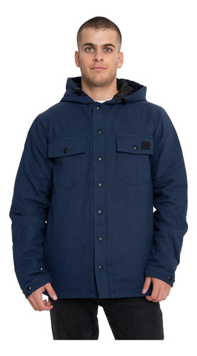 Chaqueta Hombre Flannel Snap Front Hooded Azul Cat