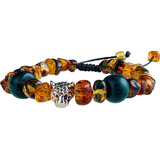 Pulsera Piedra Natural De Ambar Jaguar Maya Unisex Brazalete