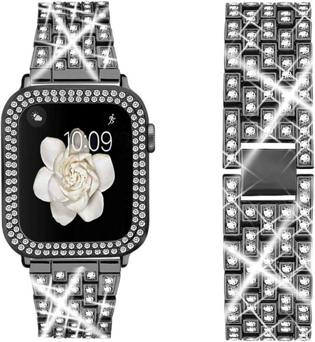 Malla Diamantes De Imitacion Para Apple Watch De 38mm Negra