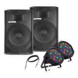 Kit Caixa De Som Ativa Passiva 15 600w Rms + 2 Canhão De Led