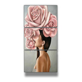 Quadro Decorativo Mulher Flores Abstrato Sala Hall 120x60