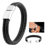 Pulsera De Cuero Hombre Pulsera Mujer Doble Cuero Negro