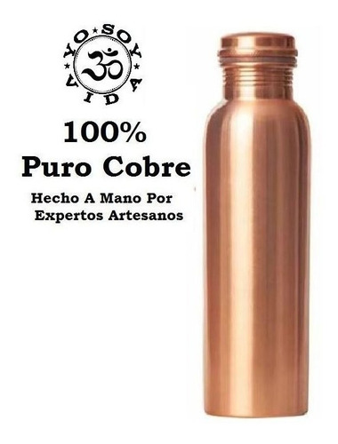 Botella De Cobre Puro Para Agua Hecha A Mano Y Lacada 950ml 