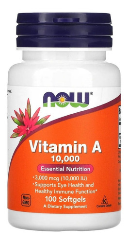 Suplemento Em Softgels Now Foods Vitamina A Em Pote De 100 Un