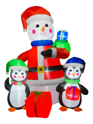 Inflable Navidad Muñeco Con Pingüinos Y Regalos 2.1m