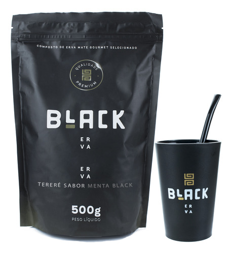 Kit Tereré Black Erva Mate Premium 500g+ Copo+ Bomba Epox Pt