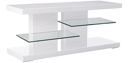 Mesa Para Tv Con Estantes De Vidrio/blanco, 4 Niveles
