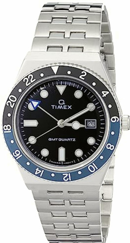 Timex Reloj Q Gmt De 38 Mm Para Hombre, Esfera Negra, Acento