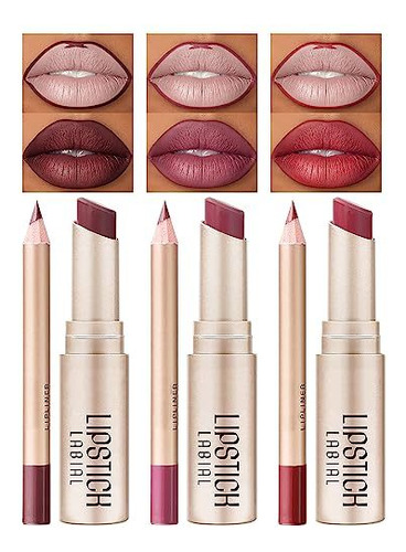 Set De Delineador De Labios Y Lápiz Labial De 6 Piezas