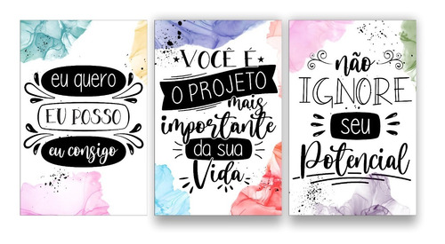 Kit 3 Quadrinhos Motivacionais Sala Quarto Pr Promoção