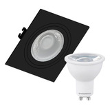 Spot Embutir Mr16 Dicroica Quadrado Face Plana + Led 7w Cor Preto