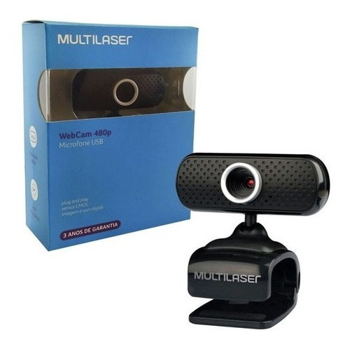 Webcam Plug&play 480p Mic Usb Preto Wc051 Multilaser