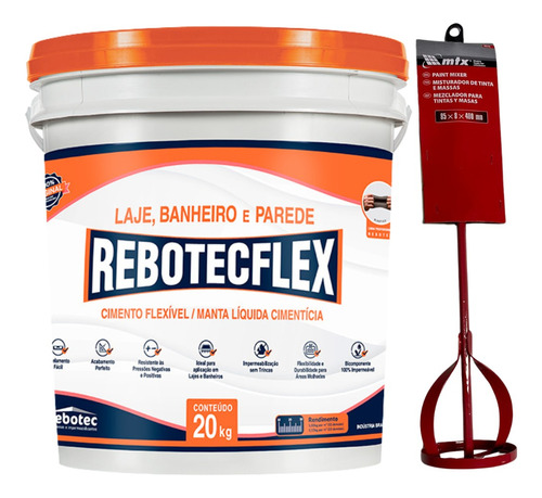 Rebotec Flex Laje Balde Grande + 1 Misturador Mecânico Metal