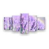 Quadro Decorativo Mosaico 5 Peças Flor Lilás Grama