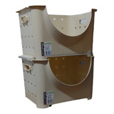 Canasto Apilable Organizador Pack 2 Und (fruto Y Hortalizas) Color Beige