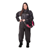 Conjunto Capa De Chuva Feminino Preto Com Capuz - Tam G