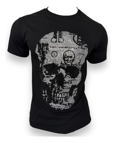 Playera Calavera Pedrería Fina Tipo Philipp Plein Slim Fit