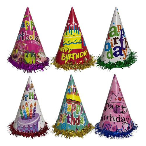 12 Gorro Carton Cono Cumpleaños Fiesta Mayoreo Regalo
