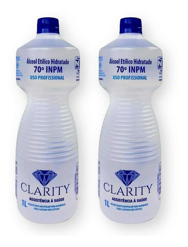 Kit 2un Álcool Etílico 1l Hidratado 70% Bactericida Clarity