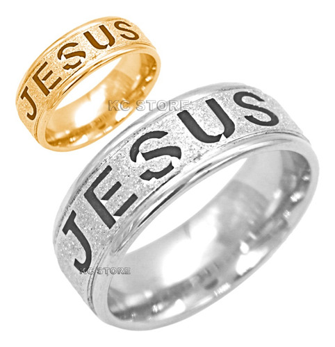 Anel Grosso Jesus Cristão Evangélico Aço Folheado Dourado