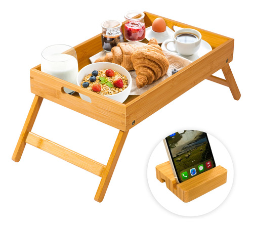 Bellsal Mesa De Cama Pequea Con Patas Plegables Para Comer,