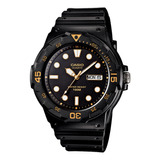 Reloj Pulsera Casio Youth Mrw-200 De Cuerpo Color Negro, Analógico, Para Hombre, Fondo Negro, Con Correa De Resina Color Negro, Agujas Color Blanco Y Naranja, Dial Blanco Y Naranja, Minutero/segundero