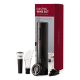 Kit De Vino Sacacorcho Electrico Usb Decantador Tapón Color Negro