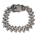 Pulsera Cubana Spiked 18cm Simil Plata Con Diamantes Import