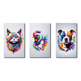 Cuadros Decorativos Animales Color Triptico Arte Moderno
