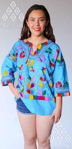 Blusa Artesanal Mexicana Milpa Bordada Talla Xl