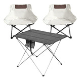 Camping Folding Table And Chair Set, 2pcs Aluminum Fold Up