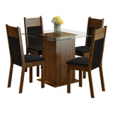 Sala Jantar Anita Madesa Mesa Tampo De Vidro 4 Cadeiras Rp Cor Rustic/preto/sintético Preto Mdja0400345zpt