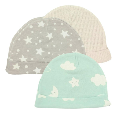 Pack De Tres Gorros Para Bebé Motivo Luna Y Estrellas ( 0 - 