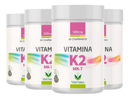 Kit 4 Vitamina K2 Mk7 500mg, 149mcg 4x60 = 240 Comprimidos