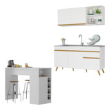Cozinha Compacta/bancada Americana Veneza Multimóveis Mp2200 Cor Branco/dourado