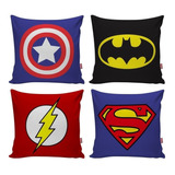 Kit 4 Capa Almofada Decorativa Super Herois Geek Batman Cor Preto Decoração Quarto Sala Divertida Geek Super Heroi