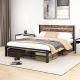 Verfarm Base De Cama De Metal Queen Con Cabecera De Madera, 