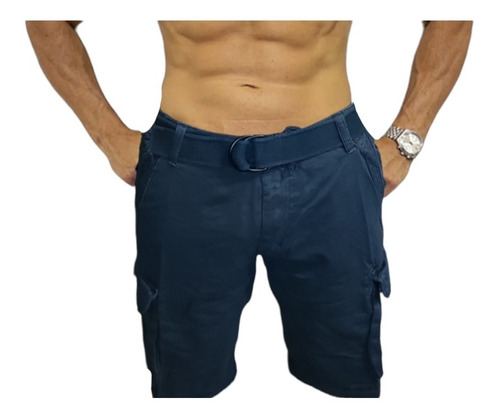 Short Bermuda Hombre Cargo 6 Bolsillos+cinturón-gabardina