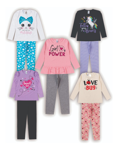 Kit 5 Conjunto Infantil Juvenil Menina Roupa Feminina 1 A 14