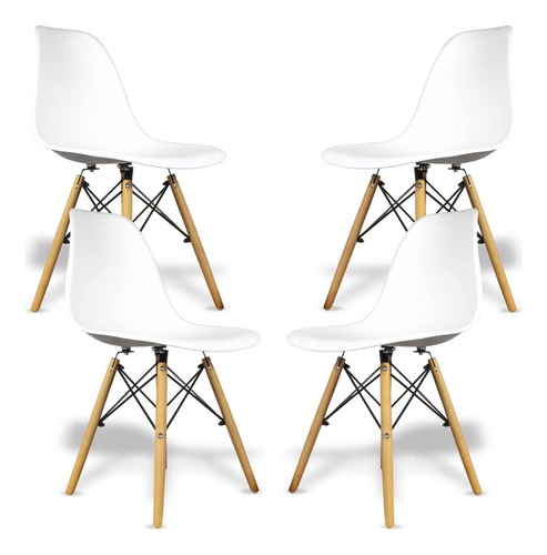 Set De 4 Sillas Eames Diseño Moderno Color Blanco