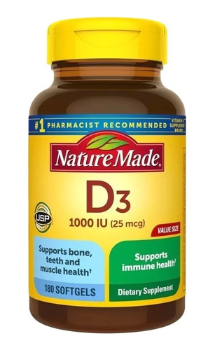 Nature Made Vitamina D3 1000 Iu 25mcg 180 Cápsulas Americano