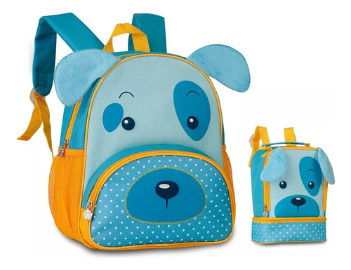 Kit Mochila Infantil + Lancheira Animais Cachorro 2020